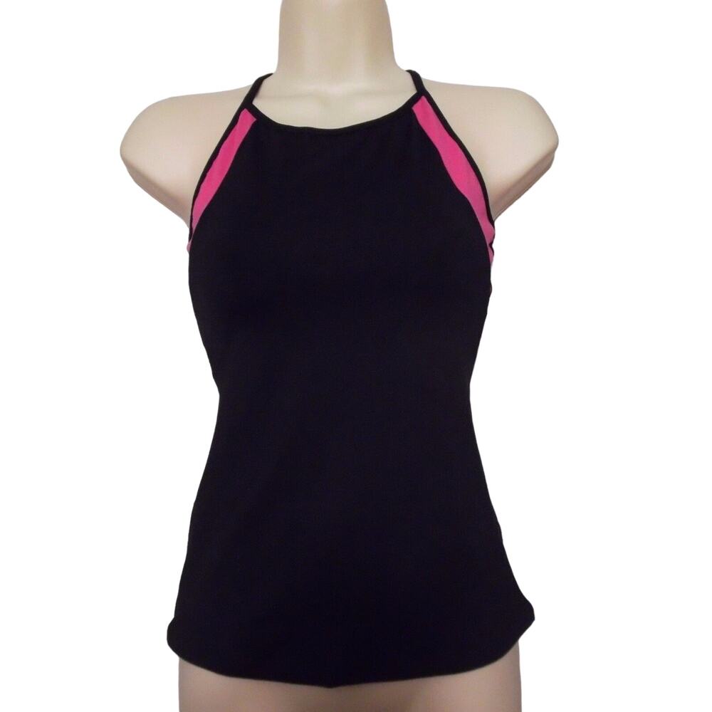 Leapin' Leotards Dance Top Adult Small Black w Bright Pink Shirt
